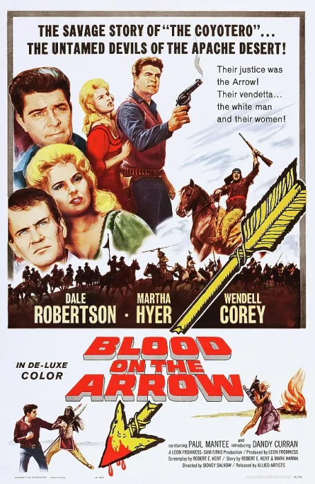 Framed Print : BLOOD ON THE ARROW, US poster, rear from left: Dale robertson, Martha Hyer, Dale Robertson, front from left: Wendell Corey, Martha Hyer, 1964