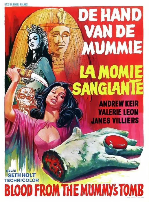 Framed Print : BLOOD FROM THE MUMMY'S TOMB, (aka DE HAND VAN DE MUMMIE, aka LA MOMIE SANGLANTE), German  /  French poster, Valerie Leon, 1971