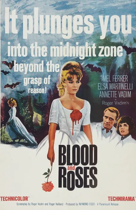 Framed Print : BLOOD AND ROSES, (aka ET MOURIR DE PLASIR), from center: Annette Vadim, Mel Ferrer, Elsa Martinelli on poster art, 1960