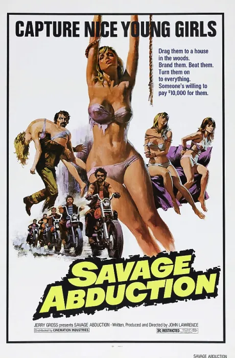 Framed Print : THE BLOODY SLAYING OF SARAH RIDELANDER, (aka SAVAGE ABDUCTION, aka CYCLE PSYCHO), US poster art, 1973