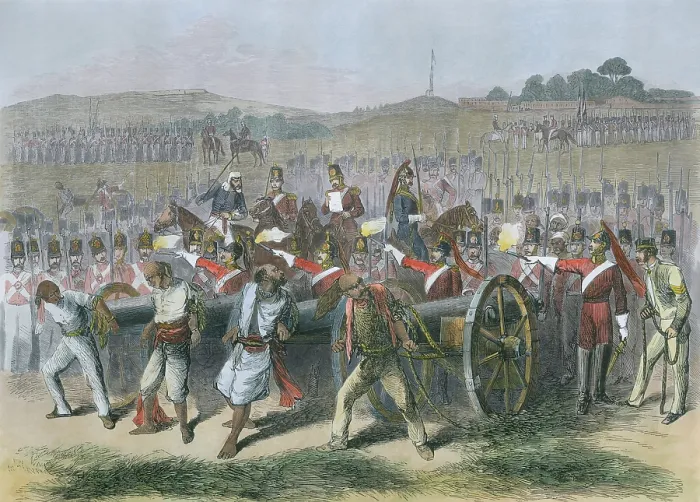 Framed Print : Blowing from a Gun the Execution of 40 Sepoy Mutineers in Ludhiana, June 10, 1857