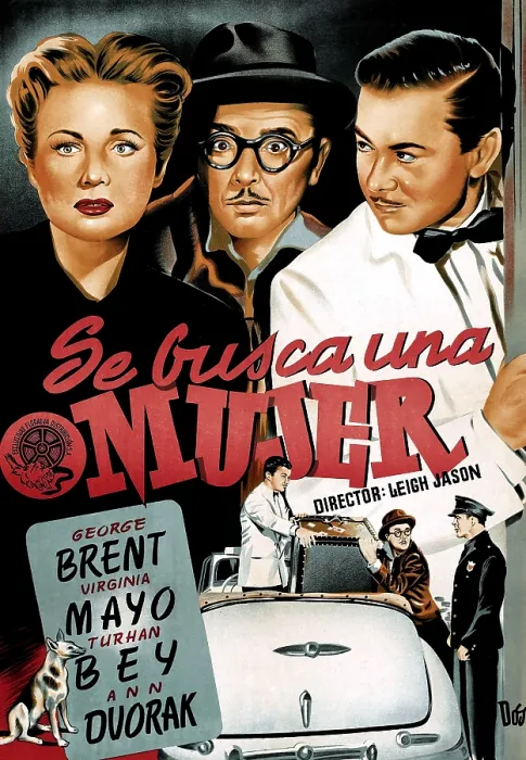 Framed Print : OUT OF THE BLUE, from left, Virginia Mayo, George Brent, Turhan Bey, 1947