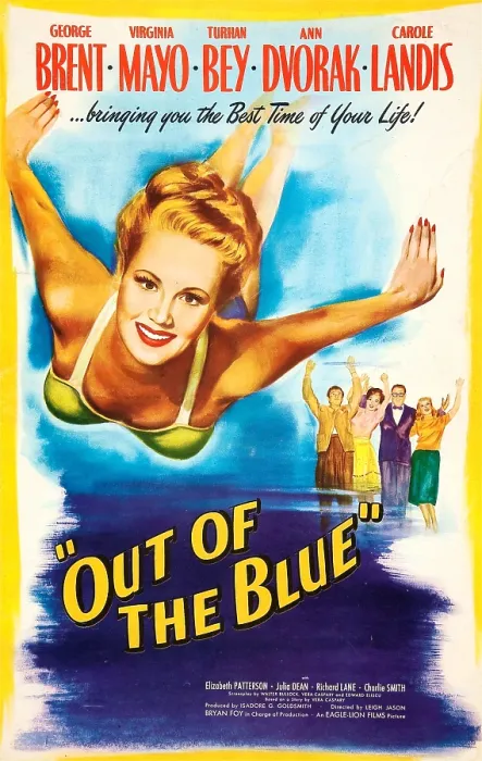 Framed Print : OUT OF THE BLUE, US poster, from left: Virginia Mayo, Turhan Bey, Ann Dvorak, George Brent, Carole Landis, 1947 Framed Print : OUT OF THE BLUE, US poster, from left: Virginia Mayo, Turhan Bey, Ann Dvorak, George Brent, Carole Landis, 1947