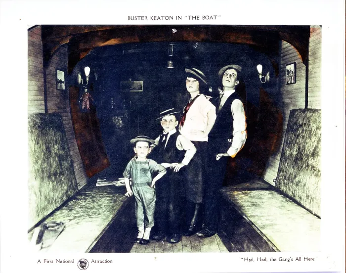 Framed Print : THE BOAT, lobbycard, Sybil Seely (second from right), Buster Keaton (right), 1921