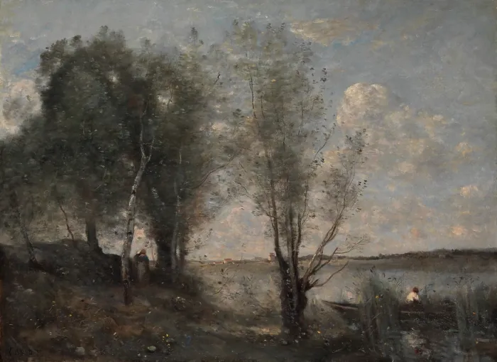 Framed Print : BOATMAN AMONG THE REEDS, by Camille Corot, 1865, French painting, oil on canvas