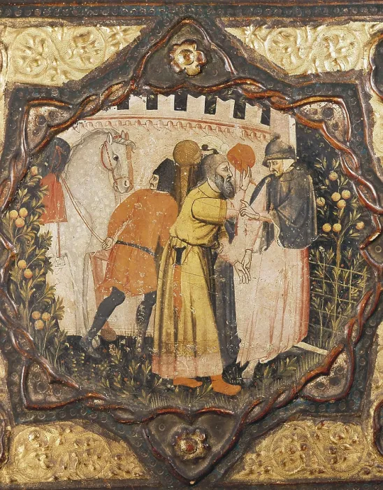 Framed Print : BOCCACCIO, Giovanni (1313-1375). Decoration of an ark with a scene of the ninth book from the 'Decameron' around Messer Torell di Str da Pavia. Renaissance art
