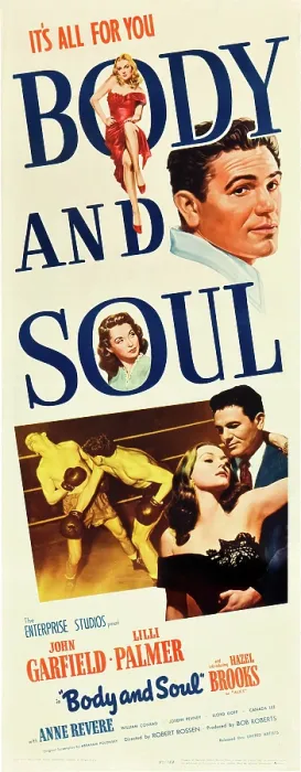 Framed Print : BODY AND SOUL, from top: John Garfield, Lilli Palmer on insert poster, 1947