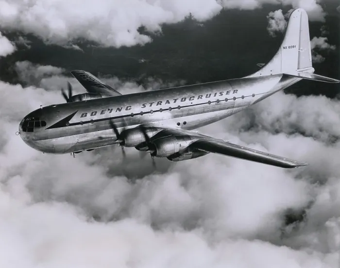 Framed Print : Boeing 377 Stratocruiser was a long-range propeller driven luxury airline in service between 1947 and 1963 Framed Print : Boeing 377 Stratocruiser was a long-range propeller driven luxury airline in service between 1947 and 1963