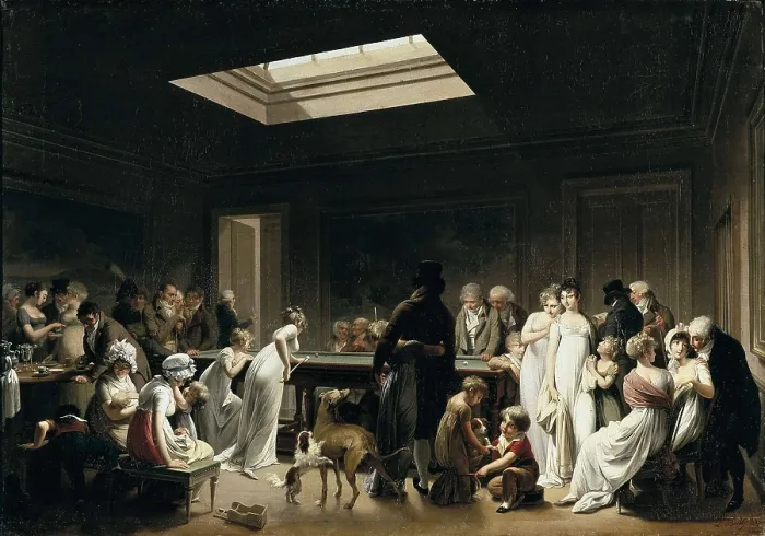 Framed Print : BOILLY, Louis Leopold (1761-1845). A Game of Billiards. 1807. Neoclassicism. Oil on canvas. RUSSIA. Saint Petersburg. State Hermitage Museum