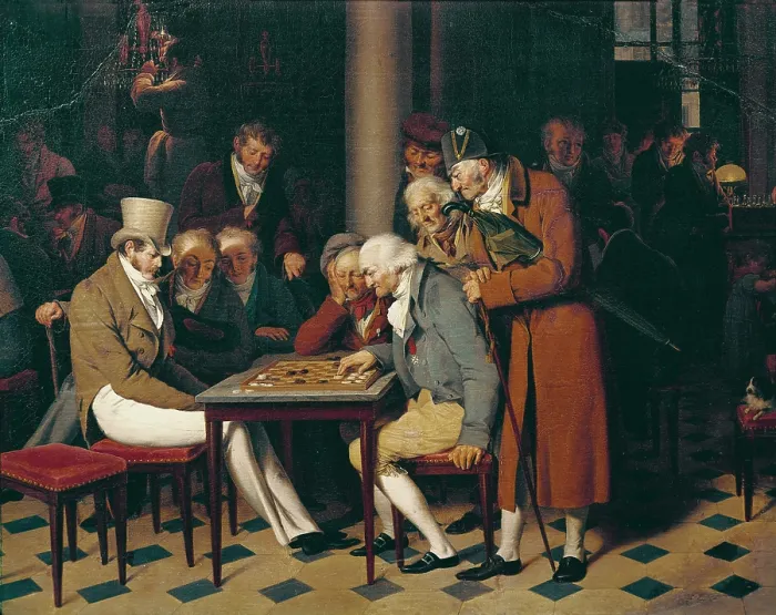 Framed Print : BOILLY, Louis Leopold (1761-1845). Game of Draughts at the Cafe Lamblin. 1820. Cafe de Paris in which first met Bonapartist and later intellectuals as Stendhal and Baudelaire Framed Print : BOILLY, Louis Leopold (1761-1845). Game of Draughts at the Cafe Lamblin. 1820. Cafe de Paris in which first met Bonapartist and later intellectuals as Stendhal and Baudelaire