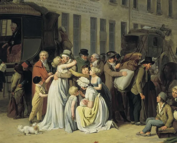 Framed Print : BOILLY, Louis Leopold (1761-1845). The Arrival of a Stagecoach at the Terminus, rue Notre-Dame-des-Victories, Paris. 1803. Detail. Neoclassicism. Oil on canvas. FRANCE. Paris Framed Print : BOILLY, Louis Leopold (1761-1845). The Arrival of a Stagecoach at the Terminus, rue Notre-Dame-des-Victories, Paris. 1803. Detail. Neoclassicism. Oil on canvas. FRANCE. Paris