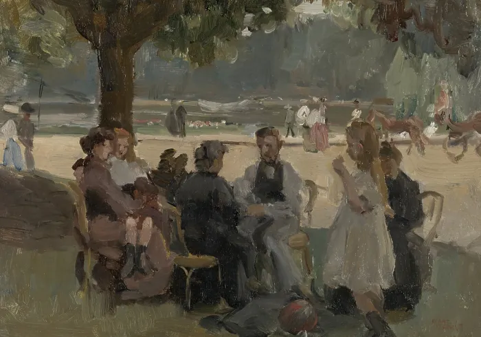 Framed Print : In the Bois de Boulogne Near Paris, by Isaac Israels, c. 1906, Dutch painting, oil on canvas. Family picnic in the Bois de Boulogne, on a day off from work