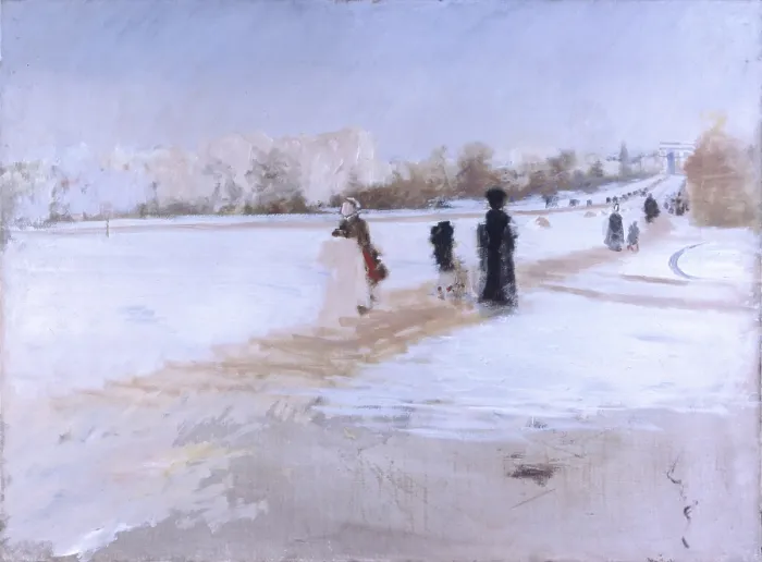 Framed Print : Bois de Boulogne Road (Avenue de Bois de Boulogne), by Giuseppe De Nittis, 19th Century - Italy, Puglia, Barletta, Giuseppe De Nittis Collection. Whole artwork view