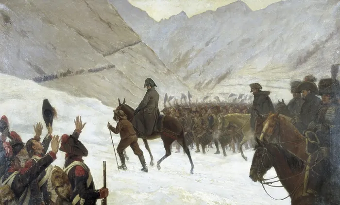 Framed Print : BOISLECOMTE, Edmond de (1849-1923). Napoleon Bonaparte Crossing the Alps. end 19th c. Great St. Bernard Pass, May 20th 1800. Oil on canvas. FRANCE. Paris. Army Museum Framed Print : BOISLECOMTE, Edmond de (1849-1923). Napoleon Bonaparte Crossing the Alps. end 19th c. Great St. Bernard Pass, May 20th 1800. Oil on canvas. FRANCE. Paris. Army Museum