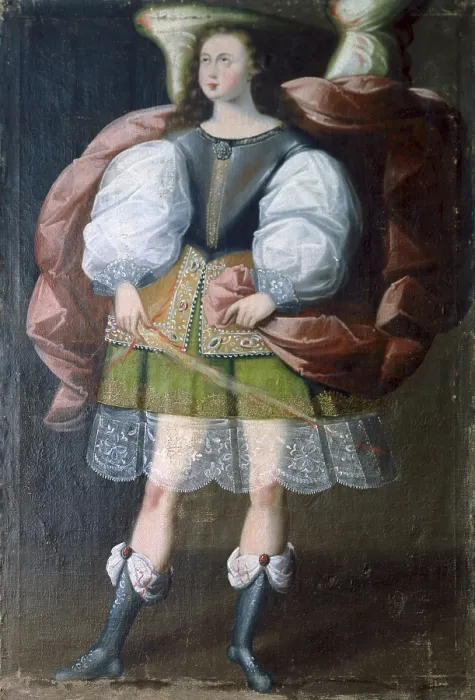 Framed Print : BOLIVIA. Calamarca. Parish Church. Angel 'arcabucero' (dressed in militar clothing), made for parish church of La Paz, 17th century. Baroque art. Oil on canvas
