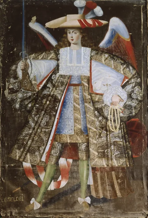 Framed Print : BOLIVIA. Calamarca. Parish Church. Letiel Dei, angel 'arcabucero' (dressed in militar clothing), made for parish church of La Paz, 17th century. Baroque art