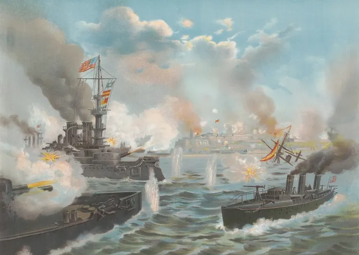 Framed Print : Bombardment of San Juan, Puerto Rico, May 12, 1898 lasted for 3 hours. US Admiral William Sampson's main objective was to engage the Spanish Fleet Framed Print : Bombardment of San Juan, Puerto Rico, May 12, 1898 lasted for 3 hours. US Admiral William Sampson's main objective was to engage the Spanish Fleet