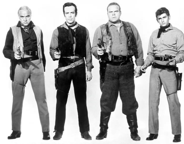 Framed Print : BONANZA, (from left): Lorne Greene, Pernell Roberts, Dan Blocker, Michael Landon, 1959-73