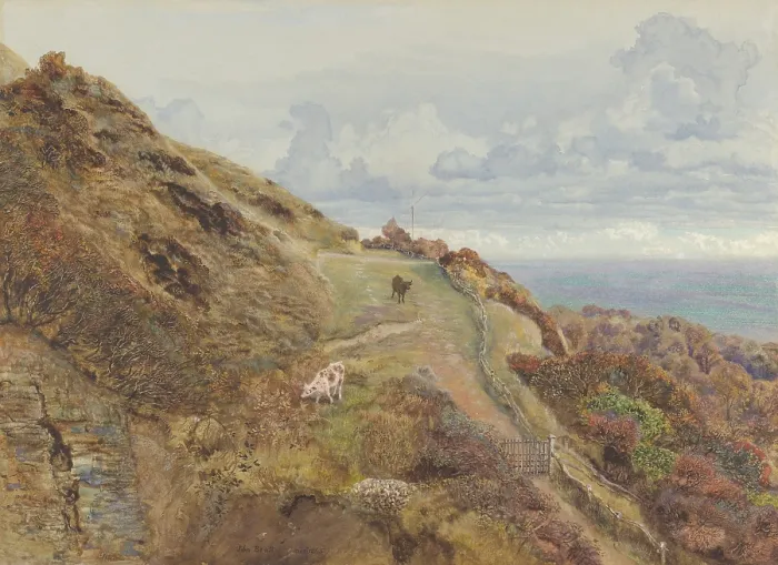 Framed Print : BONCHURCH DOWNS, by John Brett, 1865, British watercolor painting. Isle of Wight landscape is rendered in great detail Framed Print : BONCHURCH DOWNS, by John Brett, 1865, British watercolor painting. Isle of Wight landscape is rendered in great detail