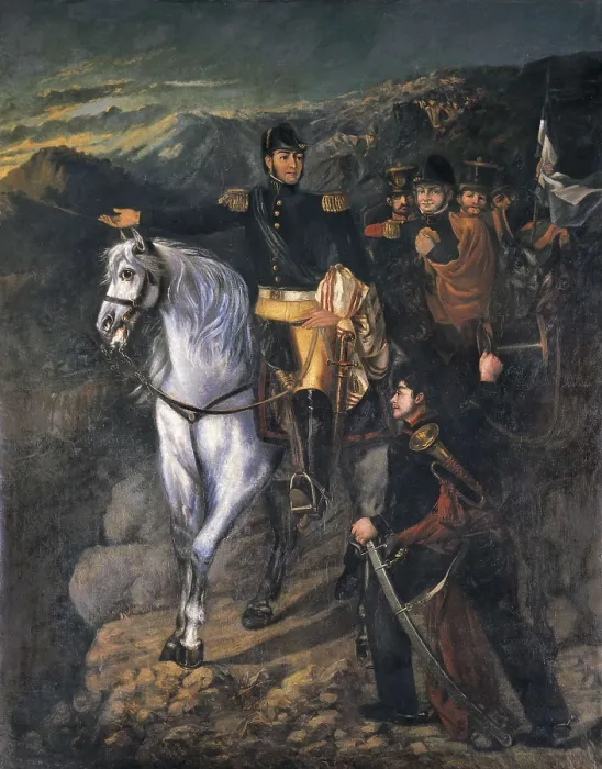 Framed Print : BONEO, Martn (1829-1915). General San Martin after crossing the Andes. 1865. Scene with Generals Jose de San Martn and Bernardo O'Higgins. Oil on canvas. ARGENTINA Framed Print : BONEO, Martn (1829-1915). General San Martin after crossing the Andes. 1865. Scene with Generals Jose de San Martn and Bernardo O'Higgins. Oil on canvas. ARGENTINA
