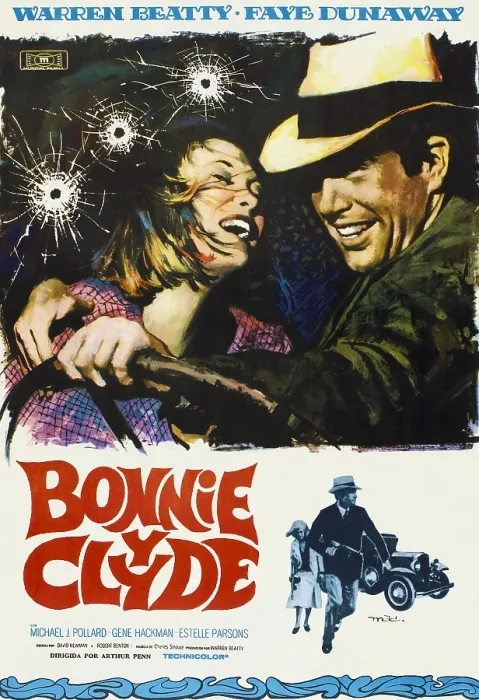 Framed Print : BONNIE AND CLYDE, Faye Dunaway, Warren Beatty on Spanish poster art, 1967