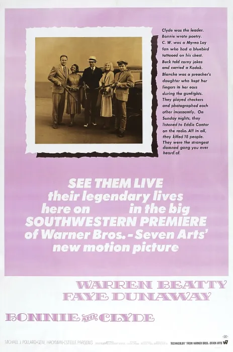 Framed Print : BONNIE AND CLYDE, US poster art, from left: Gene Hackman, Estelle Parsons, Warren Beatty, Faye Dunaway, Michael J. Pollard, 1967