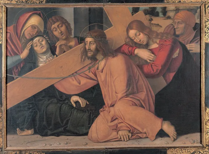 Framed Print : Bonsignori Francesco, Christ Fell under the Cross, 1487 - 1505, 15th Century, canvas, Italy, Lombardy, Mantua, Ducal Palace