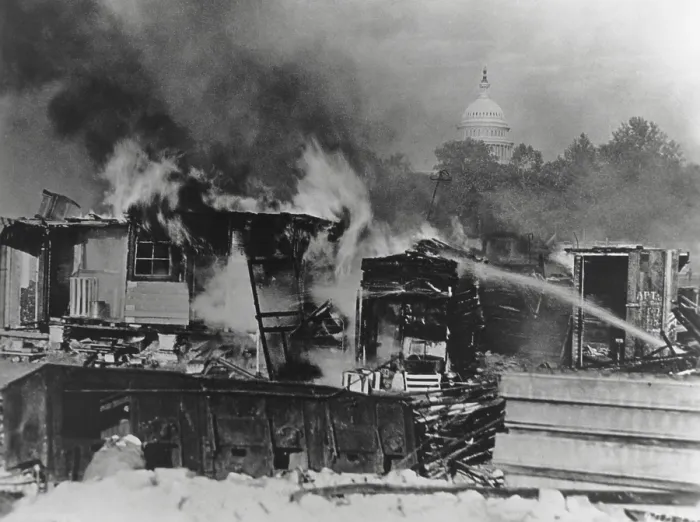 Framed Print : Bonus Army shacks on fire at Anacostia flats, Washington, D.C. Army troops broke up the Bonus Marchers protest and burnt their shanty town on July 29, 1932. (BSLOC_2013_9_213) Framed Print : Bonus Army shacks on fire at Anacostia flats, Washington, D.C. Army troops broke up the Bonus Marchers protest and burnt their shanty town on July 29, 1932. (BSLOC_2013_9_213)