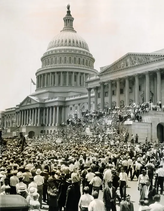 Framed Print : Bonus Army Veterans protest the adjournment of Congress before the Senate took action of the Bonus Bill. The House of Representatives passed the bill on June 15, 1932