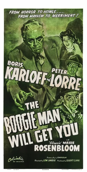 Framed Print : THE BOOGIE MAN WILL GET YOU, US poster art, from top left: Boris Karloff, Jeff Donnell, Max Rosenbloom, Peter Lorre, 1942