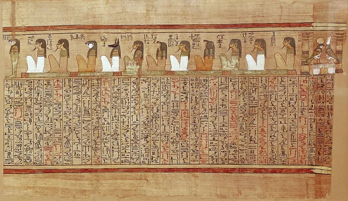 Framed Print : Book of the Dead or Papyrus of Any. ca. 1275 BC. 19th Dynasty. Gods of the Afterlife and souls of Ra and Osiris. Egyptian art. New Kingdom. Painting. UNITED KINGDOM. London