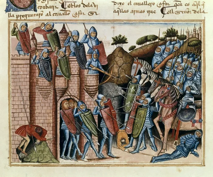 Framed Print : Book of Knight Zifar. ca. 1300. First adventures tale written in Spanish. Page depicting a city's conquest. Manuscript from Paris Ms.36, 1464. Gothic art. Miniature Painting Framed Print : Book of Knight Zifar. ca. 1300. First adventures tale written in Spanish. Page depicting a city's conquest. Manuscript from Paris Ms.36, 1464. Gothic art. Miniature Painting