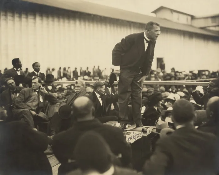 Framed Print : Booker T. Washington (1856-1915), speaking on a raised platform in Mound Bayou, Mississippi. 1912 photo by Arthur P. Bedou Framed Print : Booker T. Washington (1856-1915), speaking on a raised platform in Mound Bayou, Mississippi. 1912 photo by Arthur P. Bedou