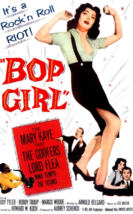 Framed Print : BOP GIRL, (aka BOP GIRL GOES CALYPSO), featured center: Judy Tyler; bottom right hand corner from left: Judy Tyler, Bobby Troup, 1957