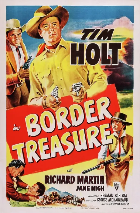 Framed Print : BORDER TREASURE, US poster, top from left: Richard Martin, Tim Holt, bottom right: Inez Cooper, 1950