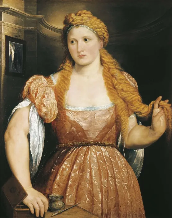Framed Print : BORDONE, Paris (1500-1571). Portrait of a lady at her dressing table. 1550. Renaissance art. Cinquecento. Oil on canvas. AUSTRIA. Vienna Framed Print : BORDONE, Paris (1500-1571). Portrait of a lady at her dressing table. 1550. Renaissance art. Cinquecento. Oil on canvas. AUSTRIA. Vienna