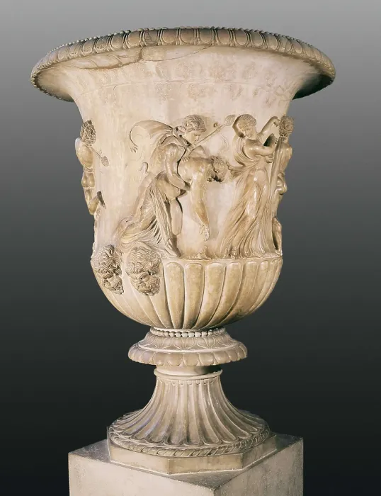 Framed Print : Borghese Vase. 40 -30 BC. Krater with Dionysian decoration. Roman art. Republican period. Relief on marble. FRANCE. Paris. Louvre Museum. Proc: GREECE. Athens