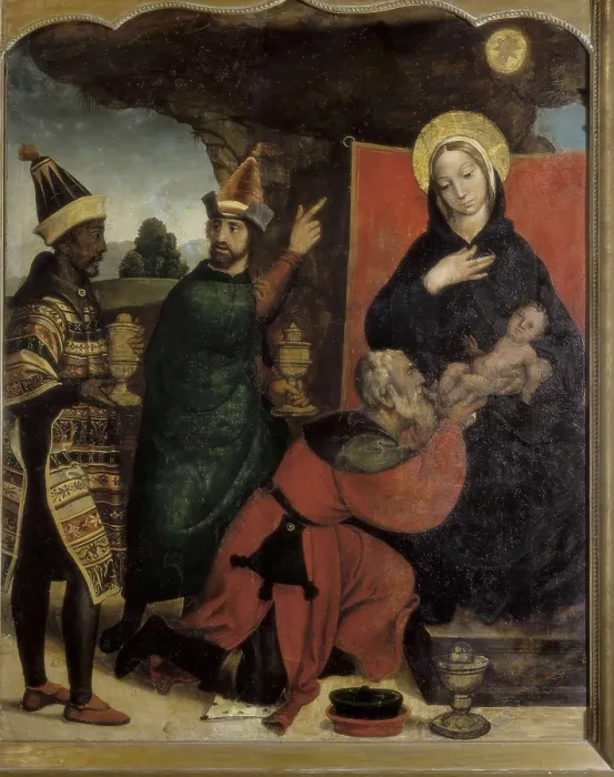 Framed Print : BORGOA, Juan de (1465-1536). Adoration of the Magi. ca. 1520. Renaissance art. Oil on wood. SPAIN. Salamanca. University Museum. AISA / Everett Collection**US SALES ONLY** Framed Print : BORGOA, Juan de (1465-1536). Adoration of the Magi. ca. 1520. Renaissance art. Oil on wood. SPAIN. Salamanca. University Museum. AISA / Everett Collection**US SALES ONLY**