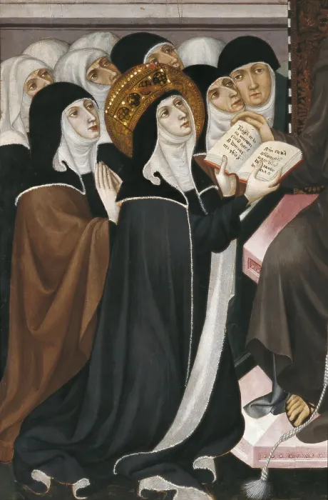 Framed Print : BORRASSA, Lluis (1360-1425). Altarpiece of Franciscan Advocation, from the Convent of Santa Clara. 1414-1415. Central detail with nuns. International gothic. Tempera on wood