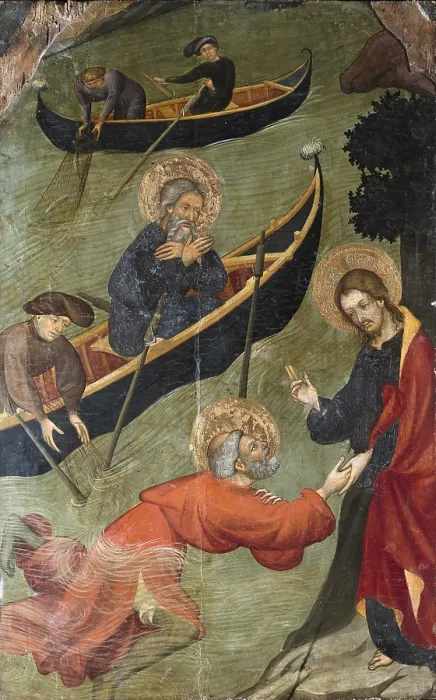 Framed Print : BORRASSA, Lluis (1360-1425). Altarpiece of Saint Peter. 1411-1412. SPAIN. Terrassa. Church of St. Mary. Detail. Christ and Saint Peter the Apostle. International gothic