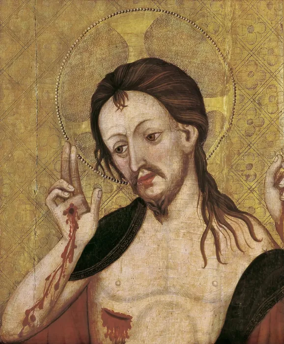 Framed Print : BORRASSA, Lluis (1360-1425). Resurrection. beg. 15th c. Central detail of the Christ. Renaissance art. Quattrocento. Tempera on wood. SPAIN. Barcelona