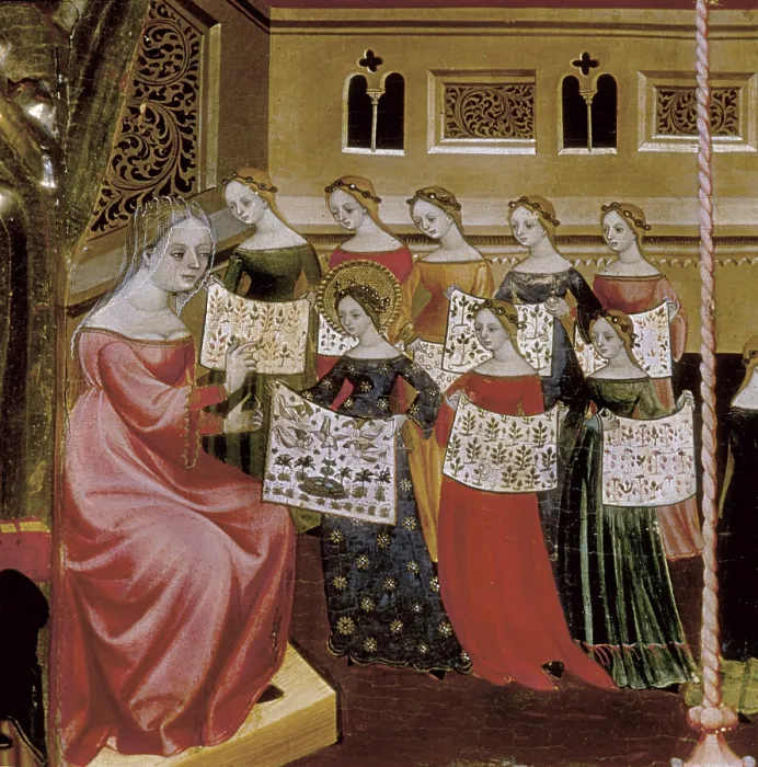 Framed Print : BORRASSALlus (1360-1425). Altarpiece of the Virgin and Saint George. ca. 1395 - 1405. SPAIN. Vilafranca del Peneds. Church of Franciscans. Detail. International gothic