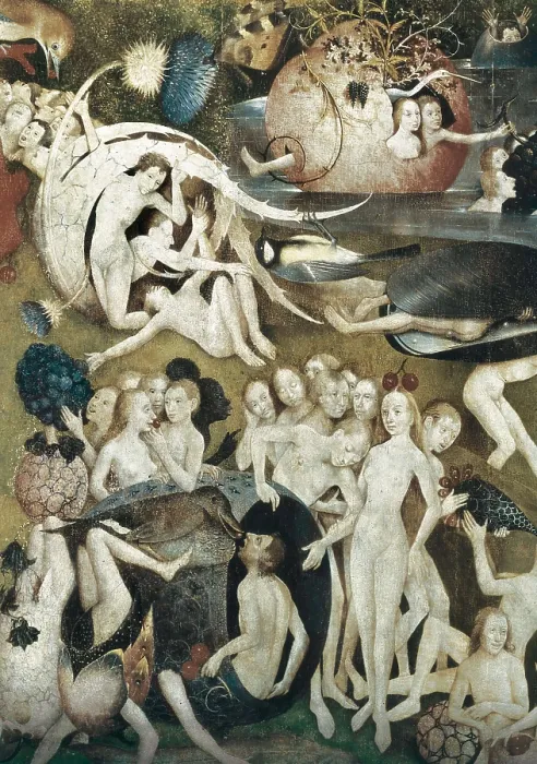 Framed Print : Bosch, Hieronymus Van Aeken, called (1450-1516). The Garden of Earthly Delights. Center Panel. 1503-1504. Central panel of the triptych. Lovers enjoying with fruits. Flemish art Framed Print : Bosch, Hieronymus Van Aeken, called (1450-1516). The Garden of Earthly Delights. Center Panel. 1503-1504. Central panel of the triptych. Lovers enjoying with fruits. Flemish art