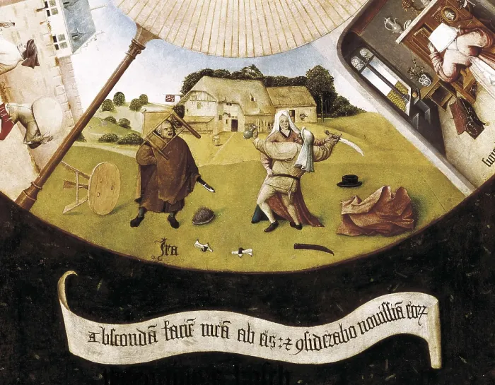 Framed Print : Bosch, Hieronymus Van Aeken, called (1450-1516). Table of the Seven Deadly Sins. 1475 - 1480. Detail of the anger. Flemish art. Oil on wood. SPAIN. Madrid. Prado Museum Framed Print : Bosch, Hieronymus Van Aeken, called (1450-1516). Table of the Seven Deadly Sins. 1475 - 1480. Detail of the anger. Flemish art. Oil on wood. SPAIN. Madrid. Prado Museum
