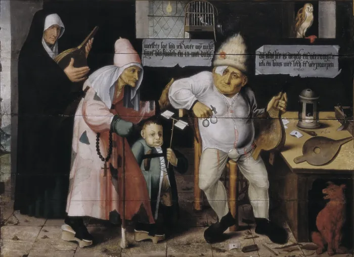 Framed Print : Bosch, Hieronymus Van Aeken, called (1450-1516). The bellows repairer. Flemish art. Oil. BELGIUM. Tournai. Fine Arts Museum