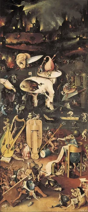 Framed Print : Bosch, Hieronymus Van Aeken, called (1450-1516). The Garden of Earthly Delights. Hell. 1503-1504. Right panel of the triptych. Flemish art. Oil on wood. SPAIN. Madrid Framed Print : Bosch, Hieronymus Van Aeken, called (1450-1516). The Garden of Earthly Delights. Hell. 1503-1504. Right panel of the triptych. Flemish art. Oil on wood. SPAIN. Madrid