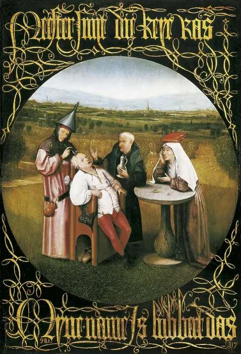 Framed Print : Bosch, Hieronymus Van Aeken, called (1450-1516). The Extraction of the Stone of Madness. 1475 - 1480. The cure of the folly. Flemish art. Oil on wood. SPAIN. Madrid. Prado Museum Framed Print : Bosch, Hieronymus Van Aeken, called (1450-1516). The Extraction of the Stone of Madness. 1475 - 1480. The cure of the folly. Flemish art. Oil on wood. SPAIN. Madrid. Prado Museum