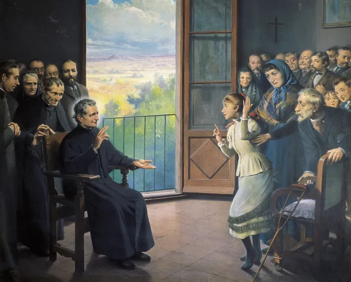 Framed Print : Bosco, Saint John (1815-1888). Italian priest and educator. Miracle of bilocation of Saint John Bosco. Painting by Ramn Bofarull. Painting