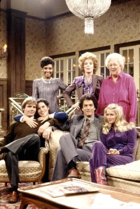 Framed Print : BOSOM BUDDIES, (top) Telma Hopkins, Holland Taylor, Lucille Benson, (bottom) Peter Scolari, Wendie Jo Sperber, Tom Hanks, Donna Dixon, 1980-1982