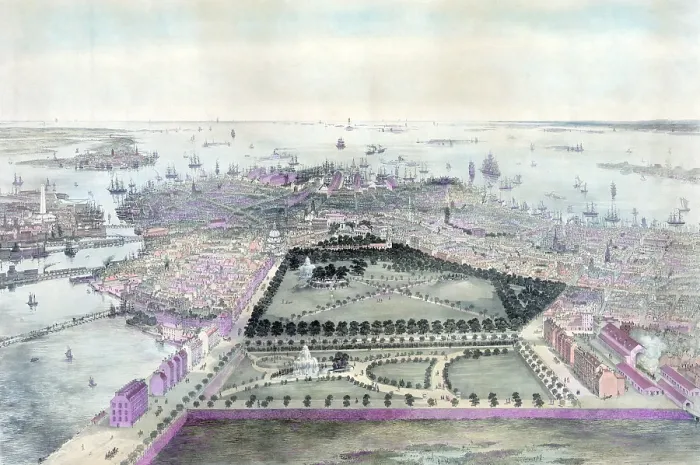 Framed Print : Boston. The City of Boston. color lithograph 1850